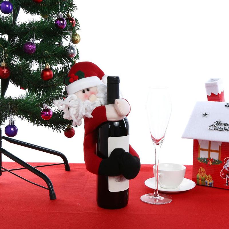 Red Wine Bottle Cover Bags Hug Dinner Table Home Christmas Party Decoration - ebowsos