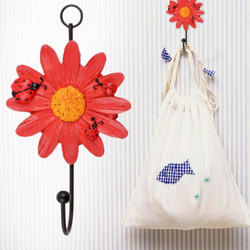 Resin Ornaments Flowers Hook Wall Hanger Holder Home Living Room Organizer - ebowsos