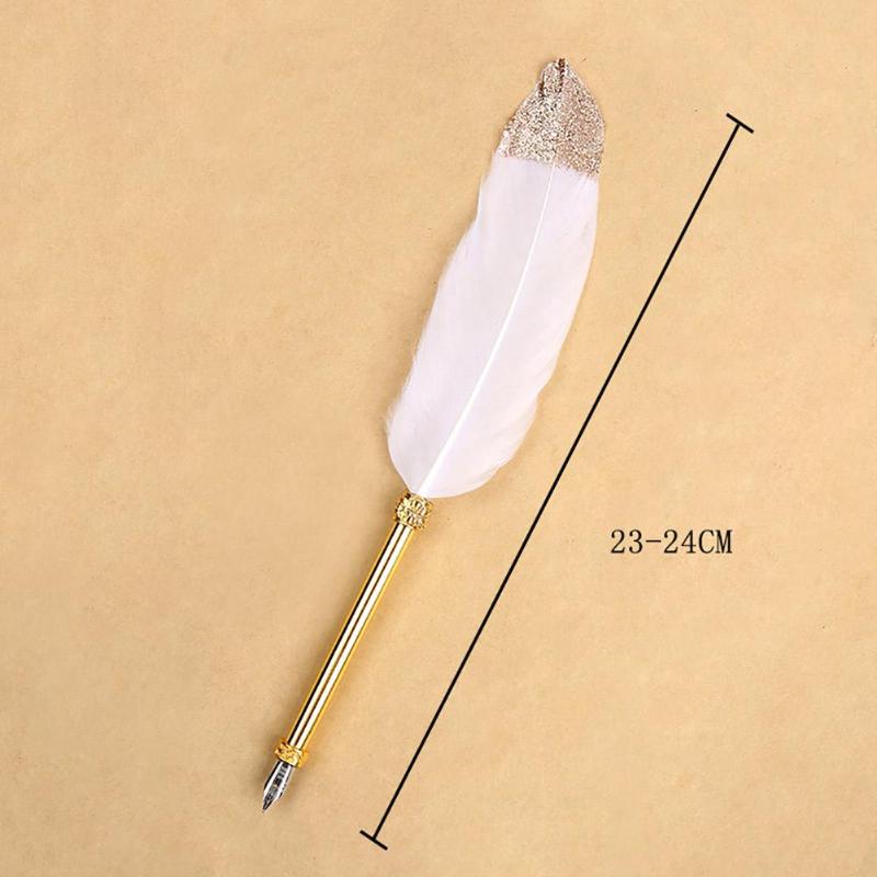 Retro White Feather Dip Pen Business Signature Pens w/Gift Box Stationery Gifts for Birthday Couples Elders Teachers Wholesale - ebowsos