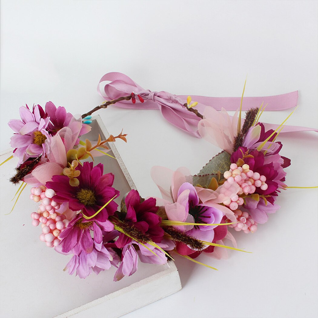 Romantic Beautiful Head Wreath Fashion Artificial Wreath Headdress Flower Crown Fashion Attractive Floral Headpiece Hair Wreath-ebowsos