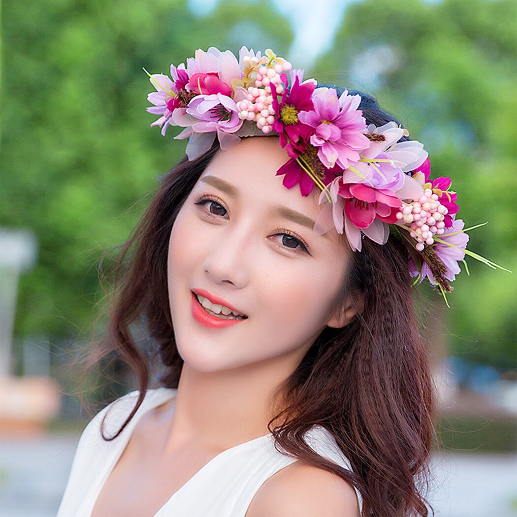 Romantic Beautiful Head Wreath Fashion Artificial Wreath Headdress Flower Crown Fashion Attractive Floral Headpiece Hair Wreath-ebowsos