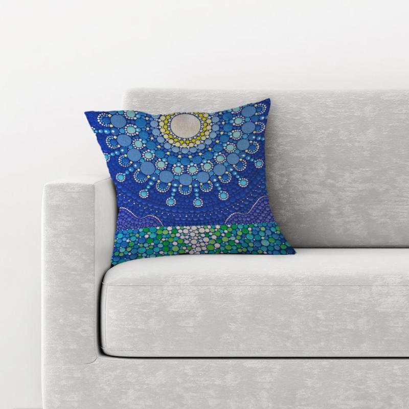 Round Pattern Printed Linen Throw Pillow Case Sofa Car Waist Cushion Cover - ebowsos