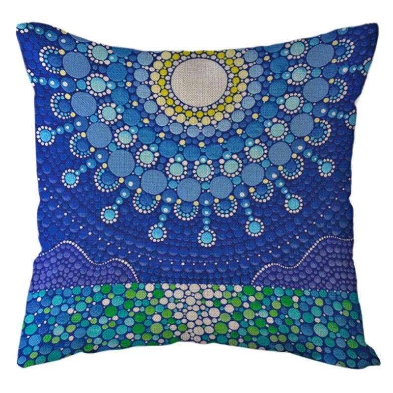 Round Pattern Printed Linen Throw Pillow Case Sofa Car Waist Cushion Cover - ebowsos