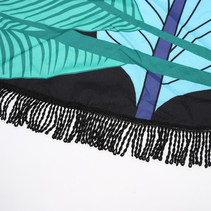 Round Print Tassel 150 cm Dia. Polyester Yoga Beach Mat Towels (Black) - ebowsos