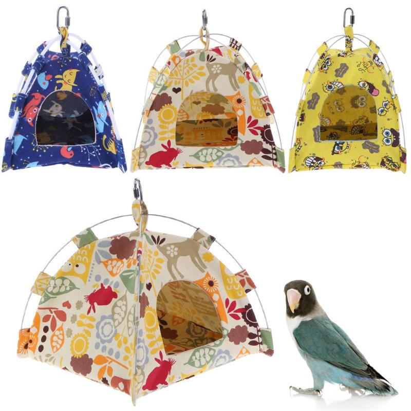 S/L Size Cartoon Bird Parrot Tent House Canvas Fabric Bird House Bed Cave Hamster Cage Hammock Mini Animals Parrot Pet Supplies - ebowsos