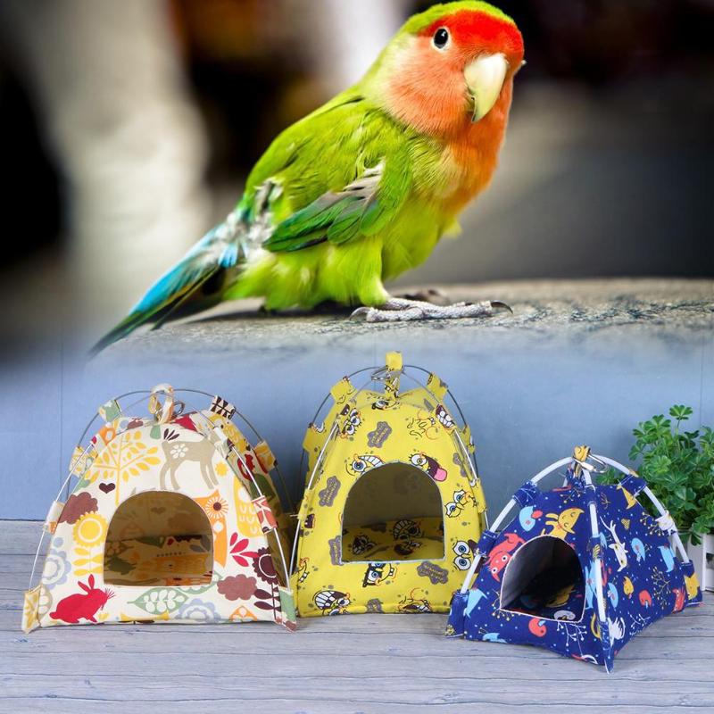 S/L Size Cartoon Bird Parrot Tent House Canvas Fabric Bird House Bed Cave Hamster Cage Hammock Mini Animals Parrot Pet Supplies - ebowsos