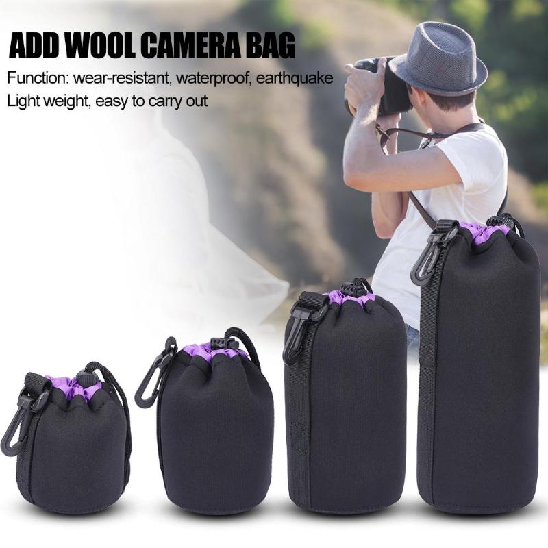 SLR Camera Drawstring Lens Protective Pouch Neoprene Bag Thick Protective Inside Brushed Cover S/M/L/XL Size Car Accessaries-ebowsos