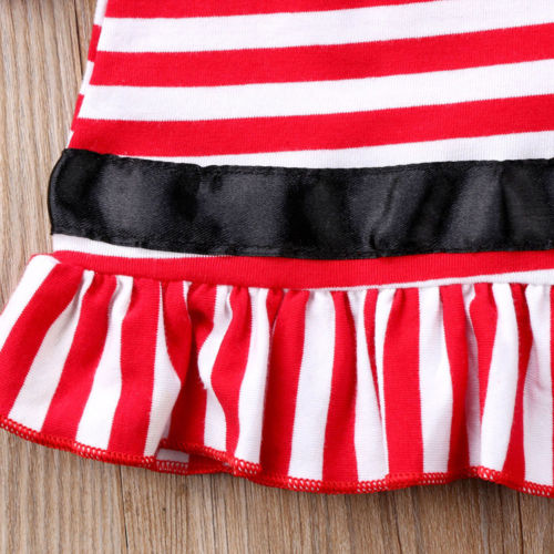 Sale Casual Toddler Kids Girl Christmas Dresses Flare Sleeve Bow Stripe Mini Party Tutu Dress Clothes 1-6Y Red - ebowsos