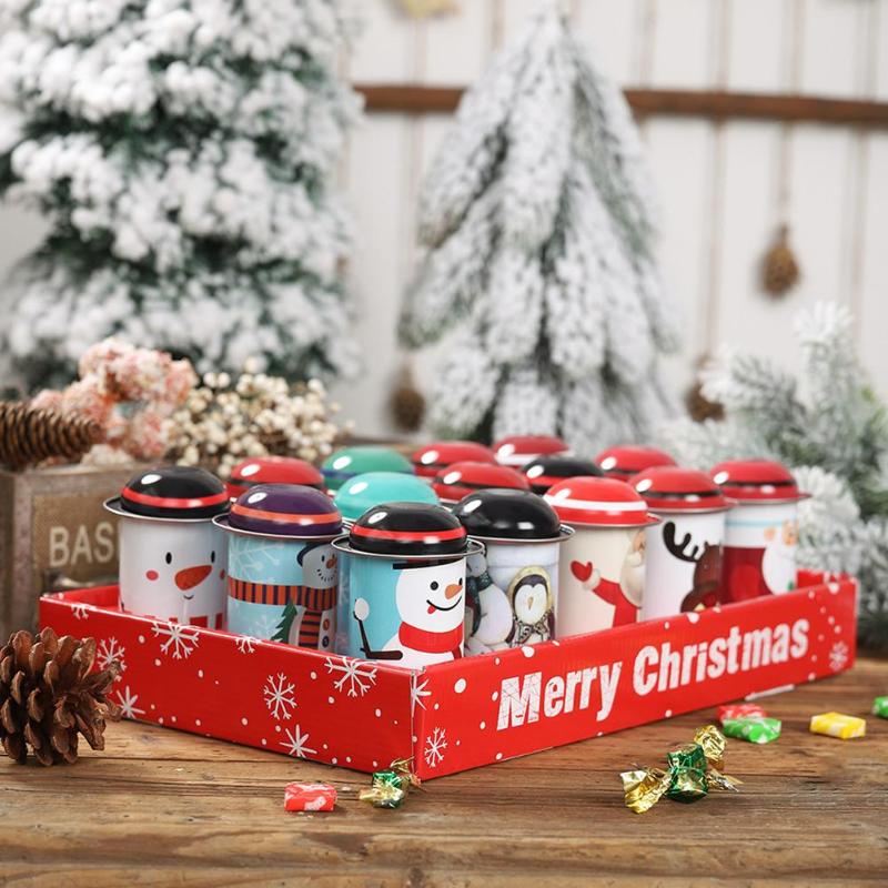 Santa Claus Snowman Candy Cans Iron Boxes Kids Wear Resistance and Durability High-capacity Gift Christmas Party Supplies - ebowsos