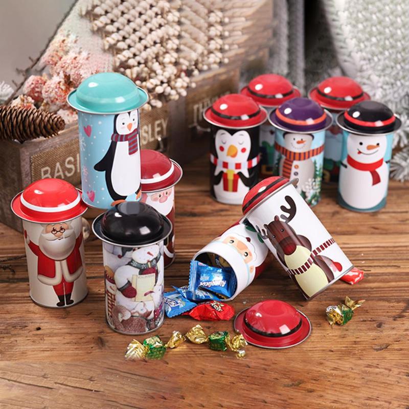 Santa Claus Snowman Candy Cans Iron Boxes Kids Wear Resistance and Durability High-capacity Gift Christmas Party Supplies - ebowsos