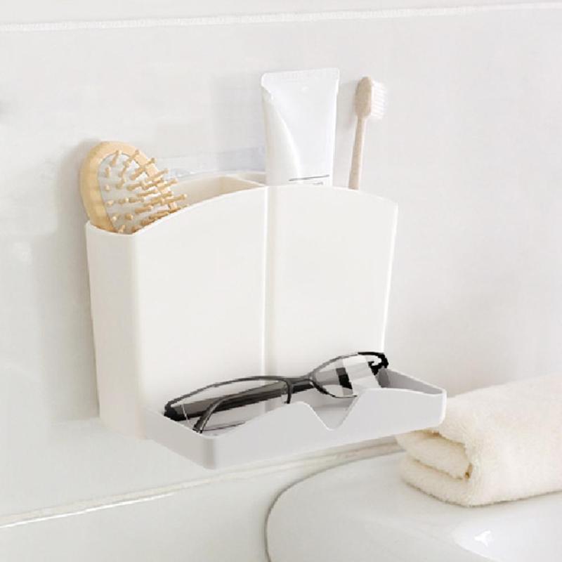 Self-sticky Storage Box Rack Shampoo Holder Toothpaste Toothbrush Shelf - ebowsos