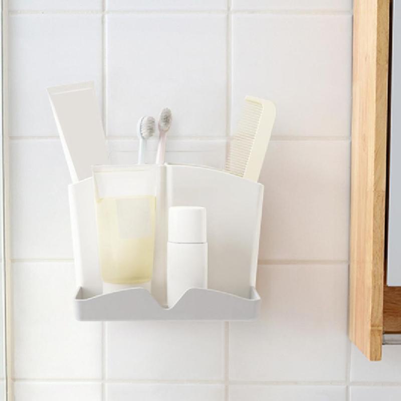 Self-sticky Storage Box Rack Shampoo Holder Toothpaste Toothbrush Shelf - ebowsos