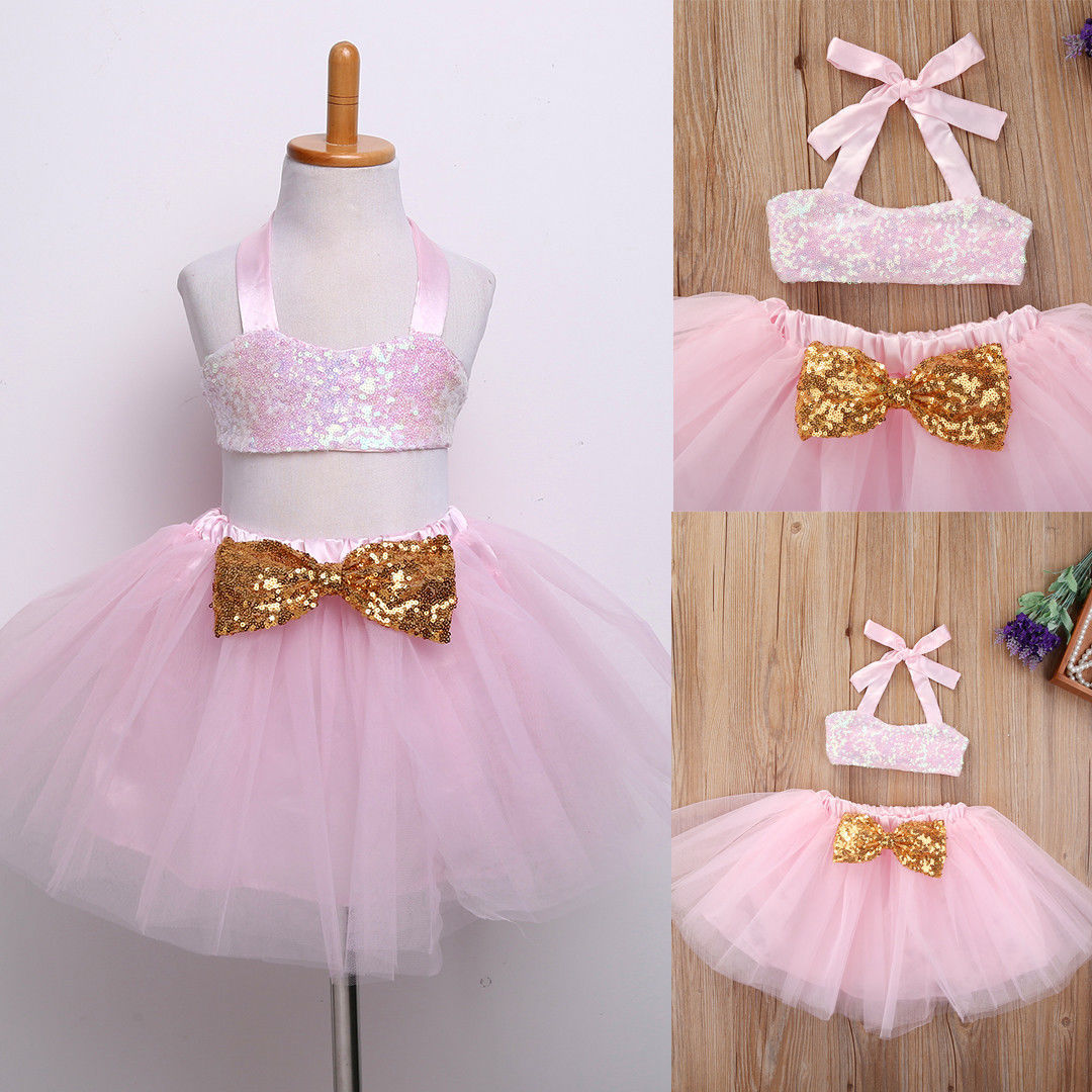 Sequins Baby Girls Kids Dress Party Formal Gown Bridesmaid Tulle Tutu Bow Dresse - ebowsos