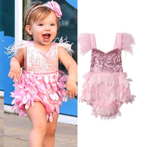 Sequins Newborn Baby Girl Clothing Sleeveless Backless Tassel Romper Jumpsuit Outfits Summer Sunsuit Clothes - ebowsos