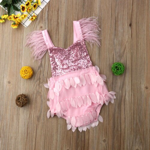 Sequins Newborn Baby Girl Clothing Sleeveless Backless Tassel Romper Jumpsuit Outfits Summer Sunsuit Clothes - ebowsos