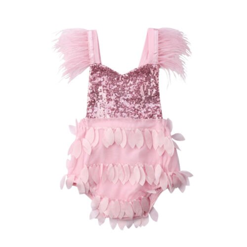 Sequins Newborn Baby Girl Clothing Sleeveless Backless Tassel Romper Jumpsuit Outfits Summer Sunsuit Clothes - ebowsos