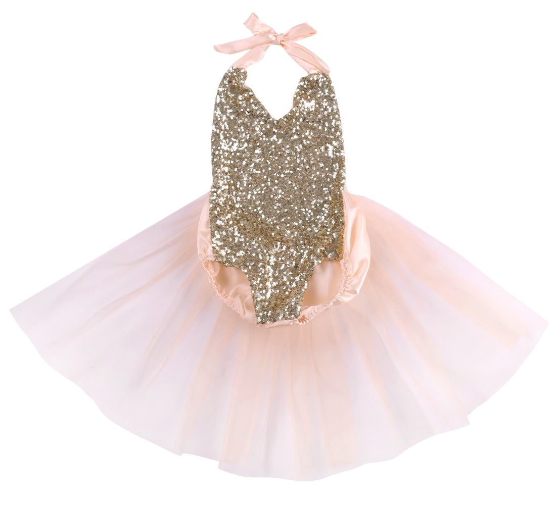 Sequins Tulle Rompers Baby Girl Strappy Backless Jumpsuit With TuTu Skirt Summer Sunsuit Outfits Clothes for Girls - ebowsos