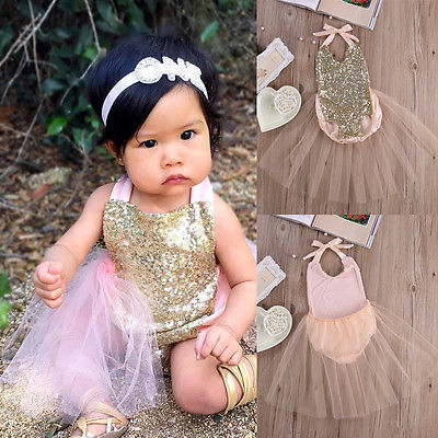 Sequins Tulle Rompers Baby Girl Strappy Backless Jumpsuit With TuTu Skirt Summer Sunsuit Outfits Clothes for Girls - ebowsos