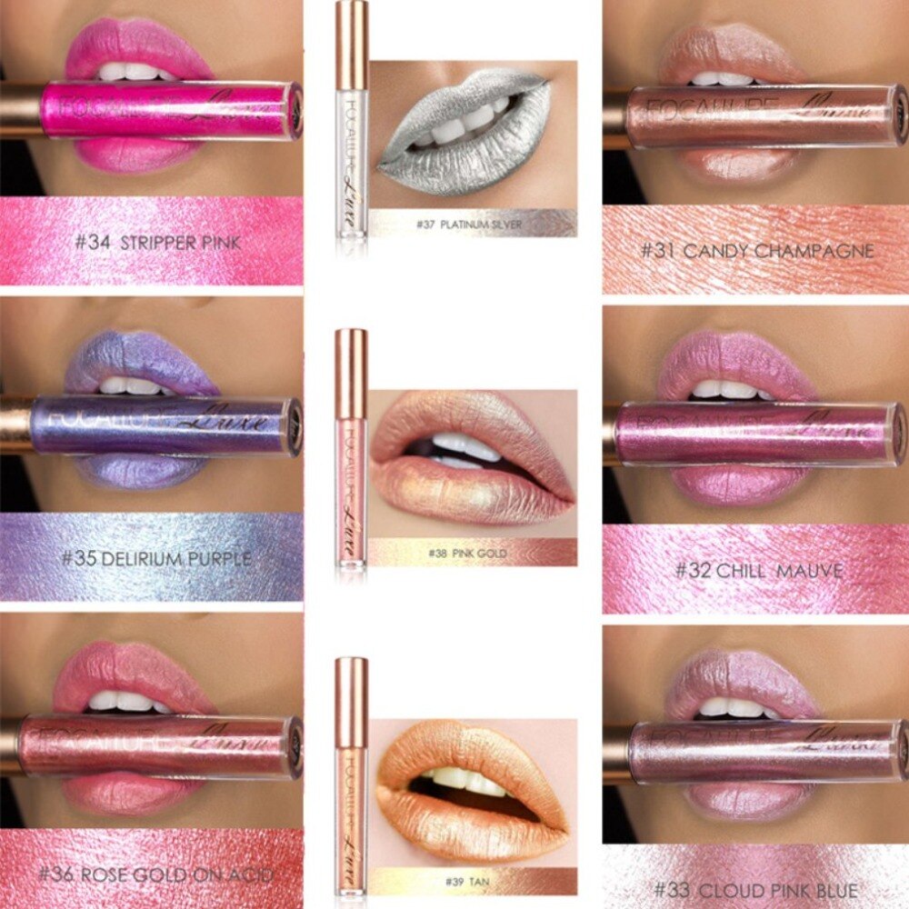 Sexy Girls Waterproof Lip Gloss Metallic Moisturizing Lasting Non-marking Lips Stick Cosmetics Makeup Tool Bright Color - ebowsos