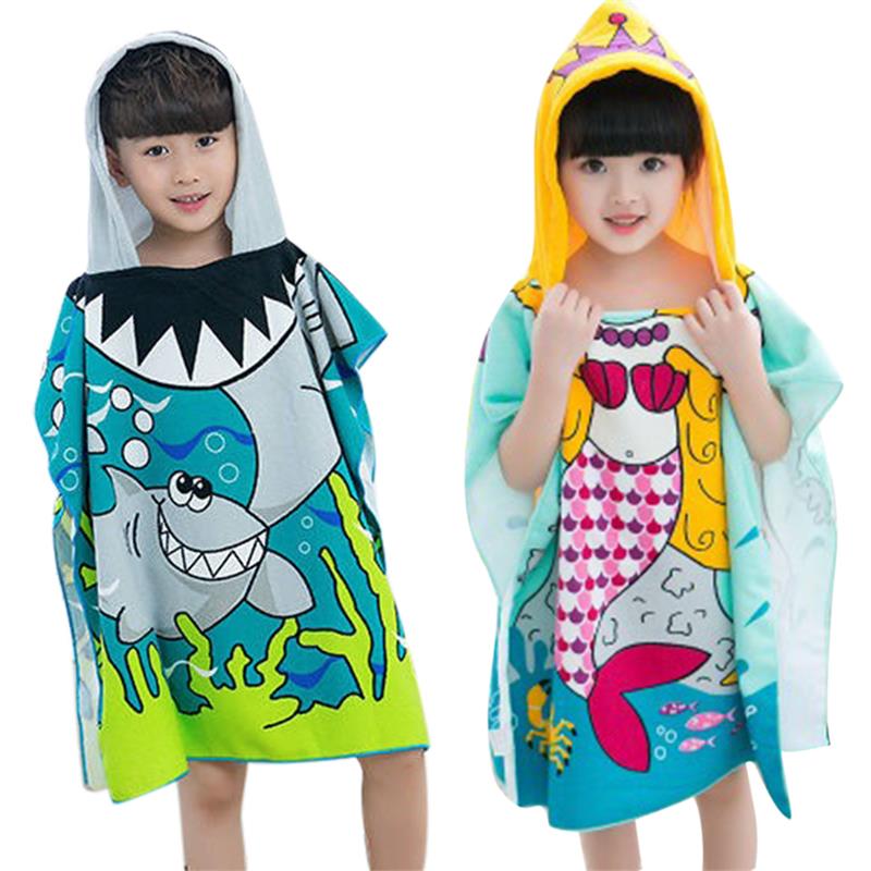 Shark Pattern Children Beach Towel Cartoon Hooded Boys Girl Baby Bath Towel-ebowsos