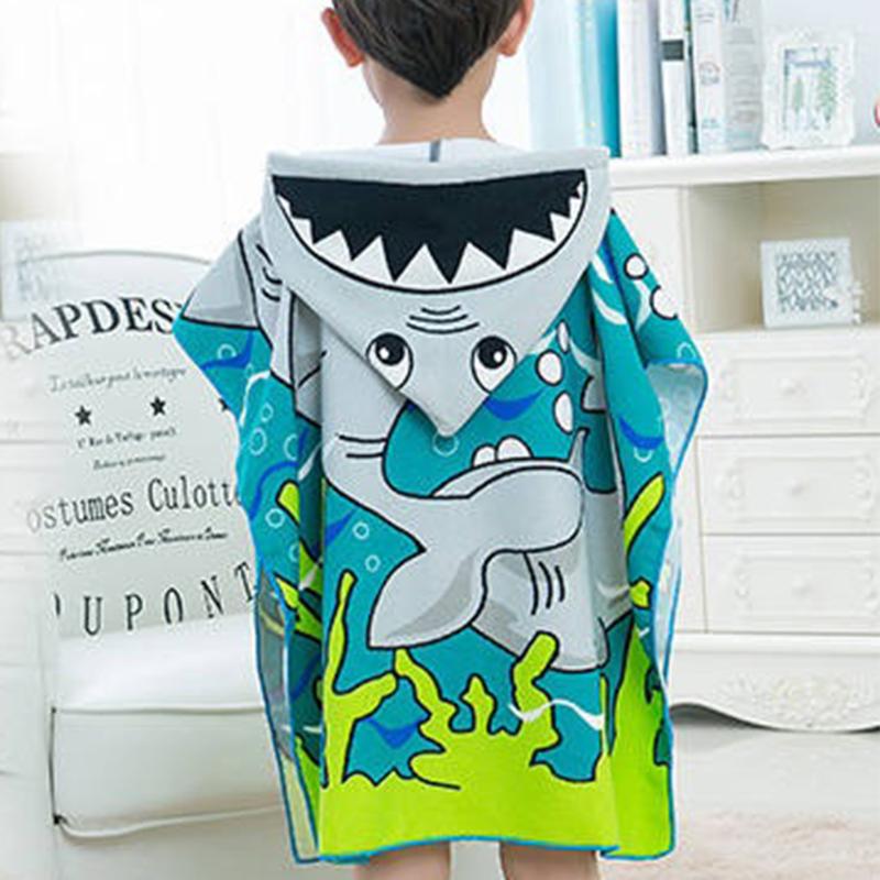 Shark Pattern Children Beach Towel Cartoon Hooded Boys Girl Baby Bath Towel-ebowsos