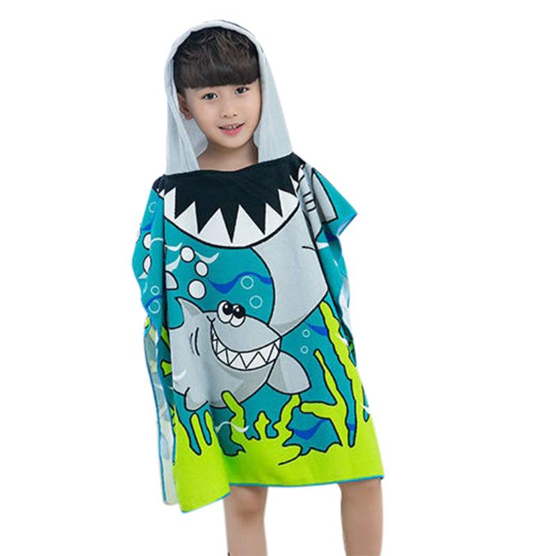 Shark Pattern Children Beach Towel Cartoon Hooded Boys Girl Baby Bath Towel-ebowsos