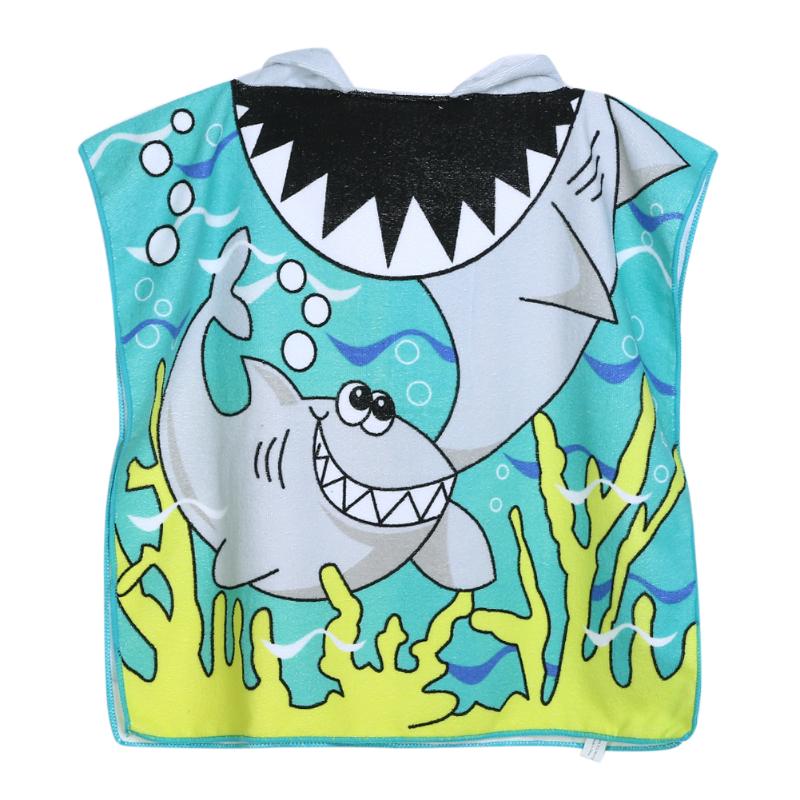 Shark Pattern Children Beach Towel Cartoon Hooded Boys Girl Baby Bath Towel-ebowsos