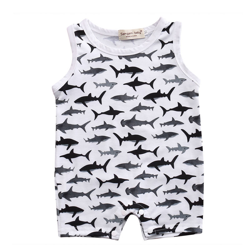 Shark Pattern Newborn Baby Boy Girl  Romper sleeveless Jumpsuit Clothes Outfits - ebowsos