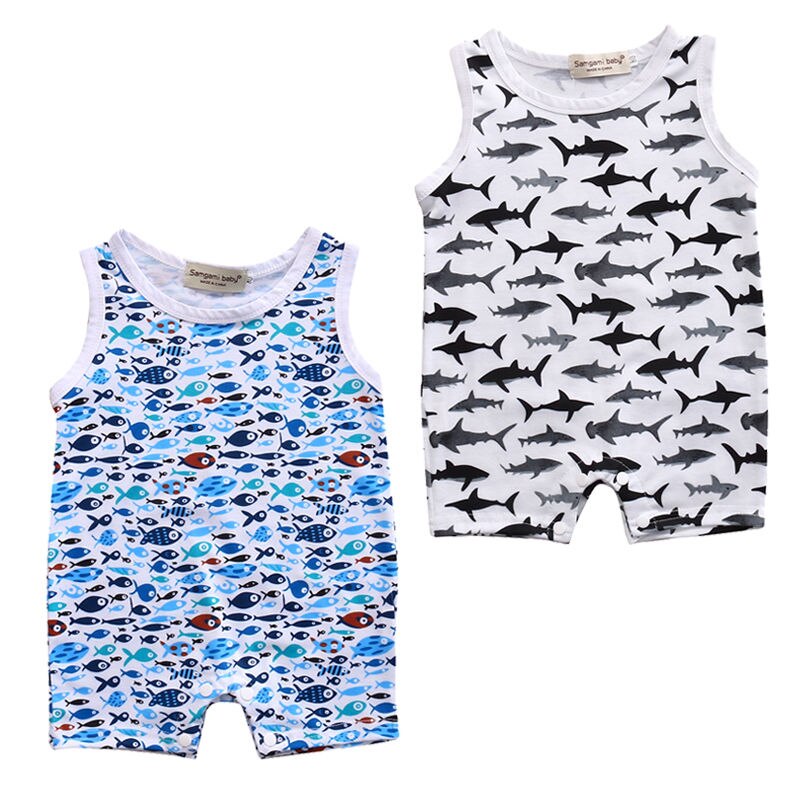 Shark Pattern Newborn Baby Boy Girl  Romper sleeveless Jumpsuit Clothes Outfits - ebowsos