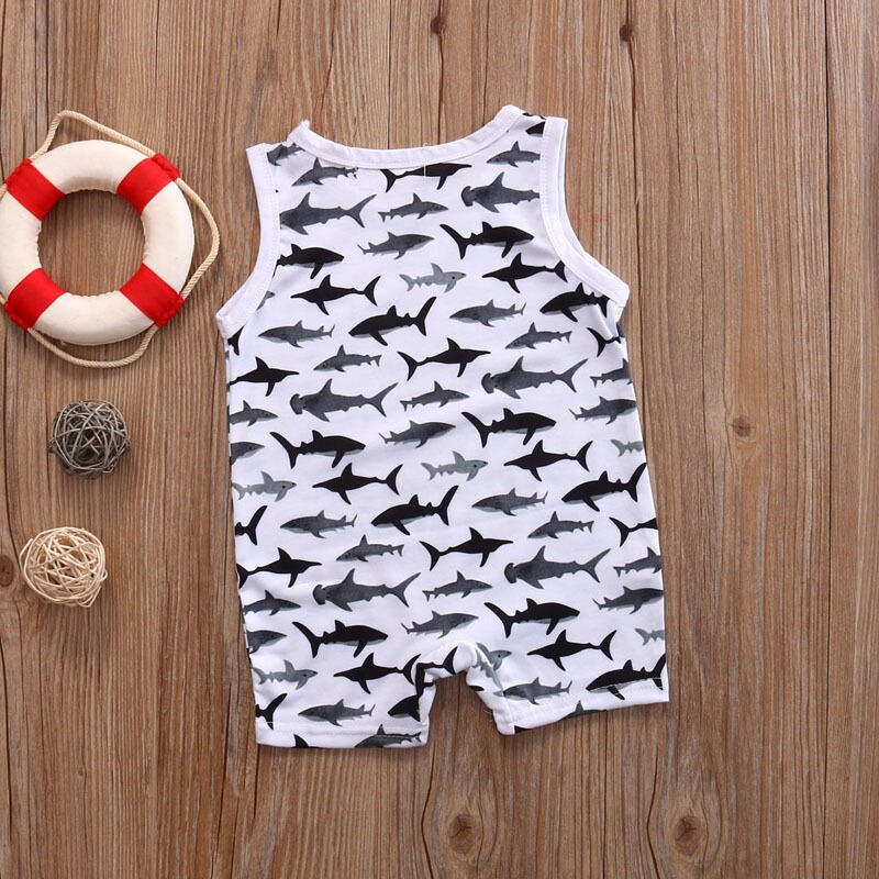 Shark Pattern Newborn Baby Boy Girl  Romper sleeveless Jumpsuit Clothes Outfits - ebowsos