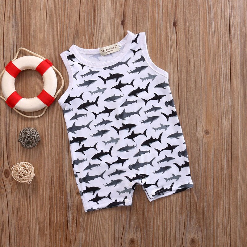 Shark Pattern Newborn Baby Boy Girl  Romper sleeveless Jumpsuit Clothes Outfits - ebowsos