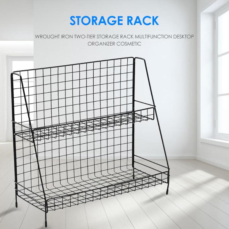 Simple Wrought Iron Desktop Storage Rack Delicate Kitchen Home Cosmetic Shelf Organizer for Living Room Desk Room Kitchen - ebowsos