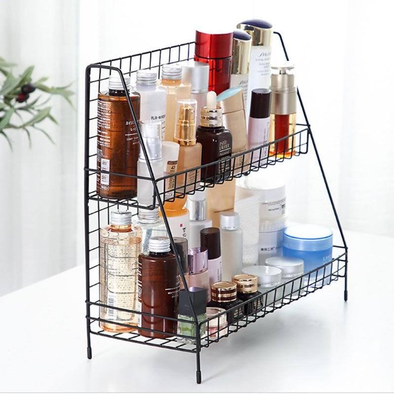 Simple Wrought Iron Desktop Storage Rack Delicate Kitchen Home Cosmetic Shelf Organizer for Living Room Desk Room Kitchen - ebowsos