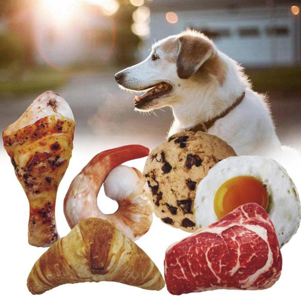 Simulation Food Chicken Leg Shrimps Pet Toy Cat Dog Vocal Toy (Chicken Legs + Shrimp + Beef + Poached Eggs) 4 Pcs/Set Sold-ebowsos