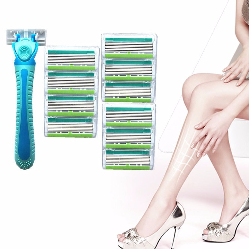 Six-layer Blades Razor Portable Mini Professional Women Female Razor for Unwanted Whole Body Hair Removing With 10 Razor Heads - ebowsos