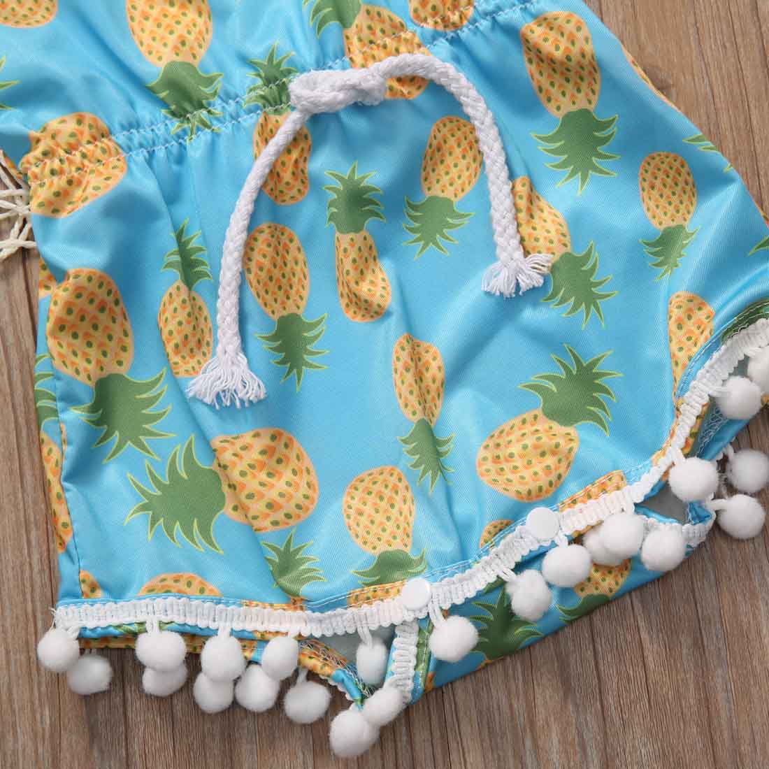 Sky bule Summer Newborn Baby Kids Girl Pineapple  Bodysuit Jumpusit Headband Clothes 0-24M - ebowsos