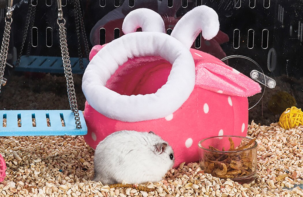 Small Pet Soft Bed Cages Cute Sheep Shape Rabbit Hamster House Bed Rat Squirrel Winter Warm Hanging Cage Hamster Nest-ebowsos