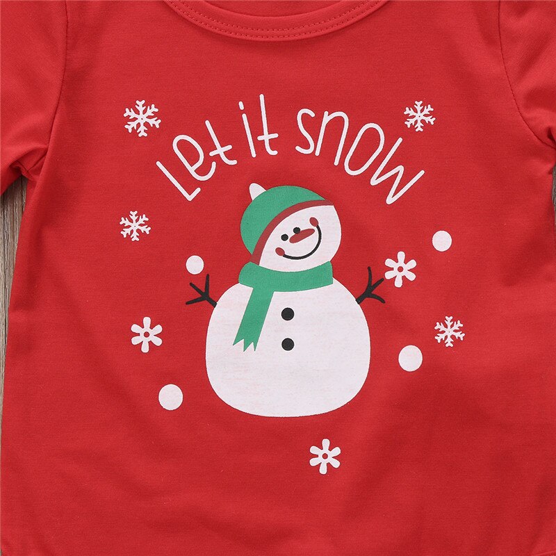 Snowman Baby Boy Girls Long Sleeve Rompers Stripe Pants Xmas 2Pcs Outfits Clothes Red Christmas Kids Cotton Clothing - ebowsos