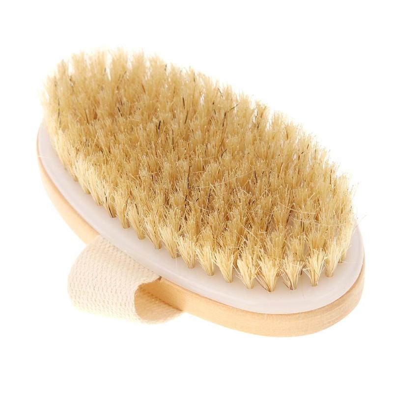 Soft Natural Bristle SPA Brush Wooden Bath Shower Brush Skin Body Massager Hot Dry Skin Bath Shower Bristle Brush SPA Body Brush - ebowsos