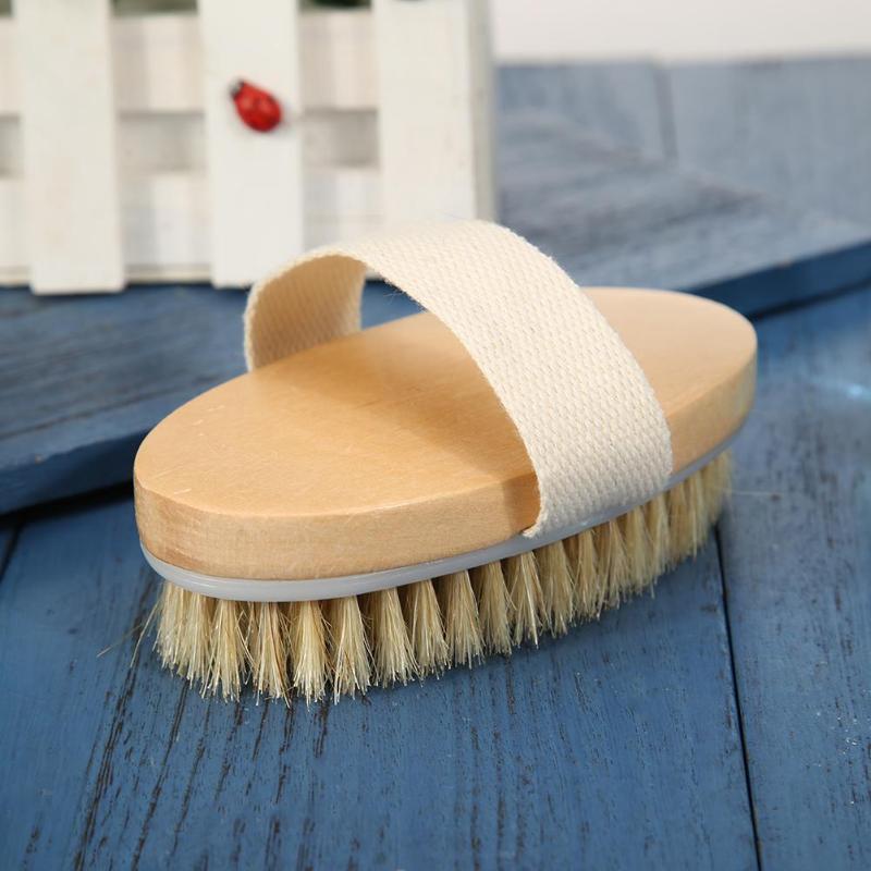 Soft Natural Bristle SPA Brush Wooden Bath Shower Brush Skin Body Massager Hot Dry Skin Bath Shower Bristle Brush SPA Body Brush - ebowsos