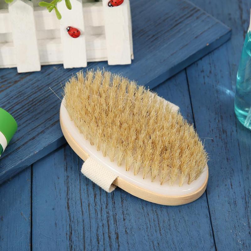 Soft Natural Bristle SPA Brush Wooden Bath Shower Brush Skin Body Massager Hot Dry Skin Bath Shower Bristle Brush SPA Body Brush - ebowsos