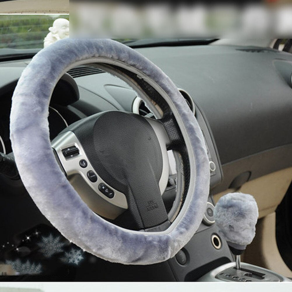 Soft Warm Wool Plush Car Steering Wheel Cover Universal Auto Car Styling Steering Wheel Covers Fit For Dia 38cm Wheel Promotion - ebowsos