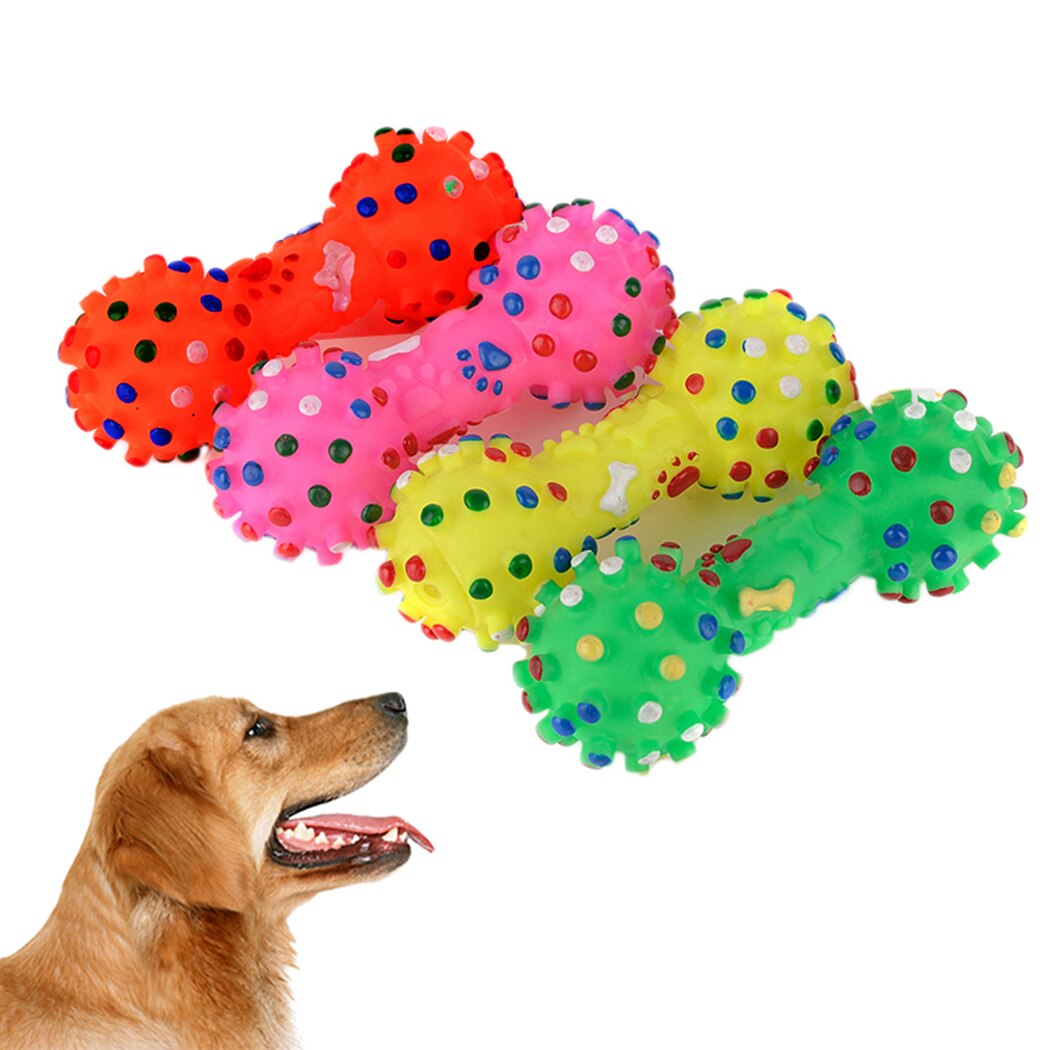 Spherical Small Thorn Dumbbell Toy Pet Chew Toy Rubber Dumbbell Shape Bite-Resistant Dog Interactive Toy Color Random-ebowsos