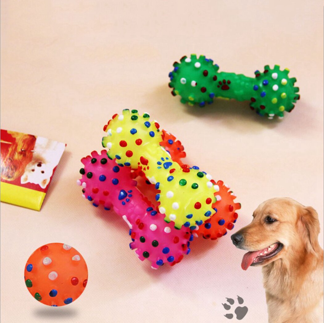 Spherical Small Thorn Dumbbell Toy Pet Chew Toy Rubber Dumbbell Shape Bite-Resistant Dog Interactive Toy Color Random-ebowsos