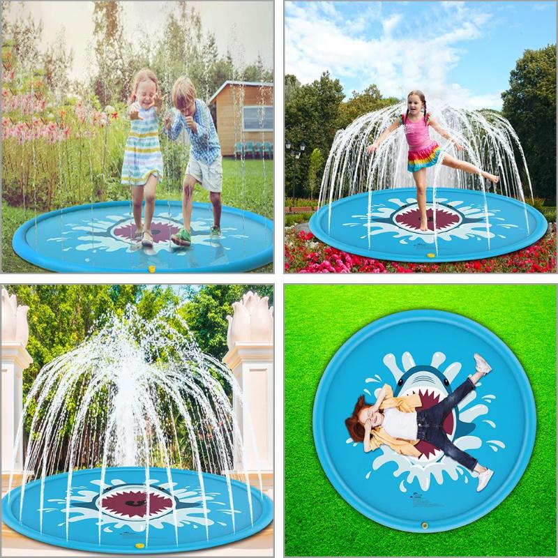 Splash Water Play Mat,Kids Water Sprinkler Inflatable Pad Outdoor Swimming Beach Lawn Inflatable Sprinkler Pad Children Kids-ebowsos