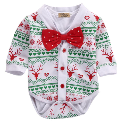 SpringXmas Autumn Newborn Baby Girl Boy Reindeer Snowflake Coat Romper Christmas 2pcs Outfits Set - ebowsos