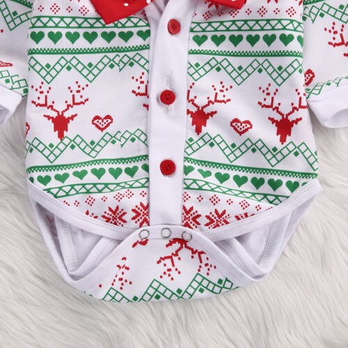 SpringXmas Autumn Newborn Baby Girl Boy Reindeer Snowflake Coat Romper Christmas 2pcs Outfits Set - ebowsos