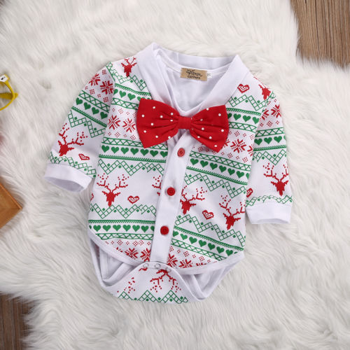 SpringXmas Autumn Newborn Baby Girl Boy Reindeer Snowflake Coat Romper Christmas 2pcs Outfits Set - ebowsos