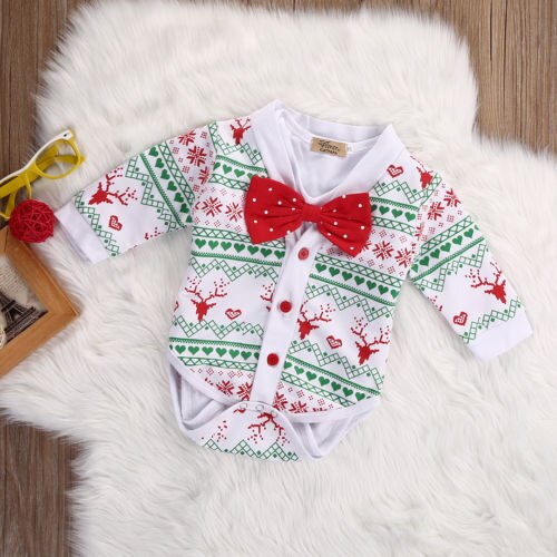 SpringXmas Autumn Newborn Baby Girl Boy Reindeer Snowflake Coat Romper Christmas 2pcs Outfits Set - ebowsos