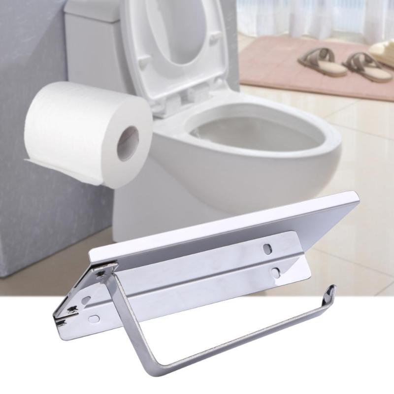 Stainless Steel 304 Bathroom Paper Phone Holder with Shelf Bathroom Tissue Phone Holder Convenient Household Tool Dropshipping - ebowsos